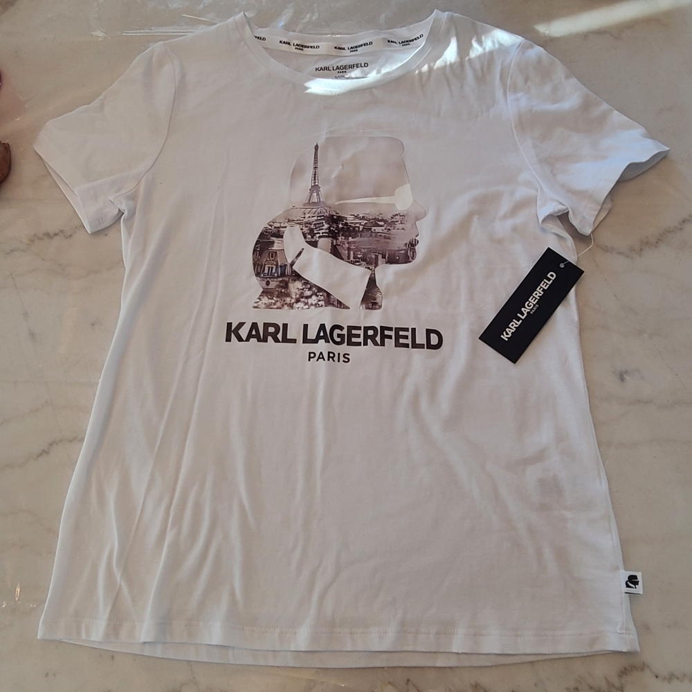 NWT Karl Lagerfeld Paris White T-Shirt in Various Sizes